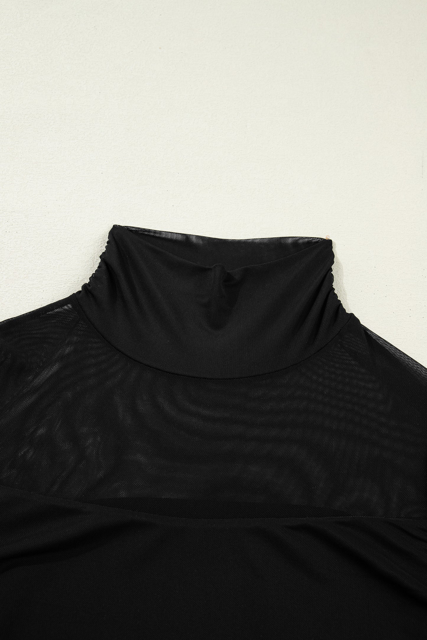 Black Sheer Mesh Patchwork High Neck Long Sleeve Top