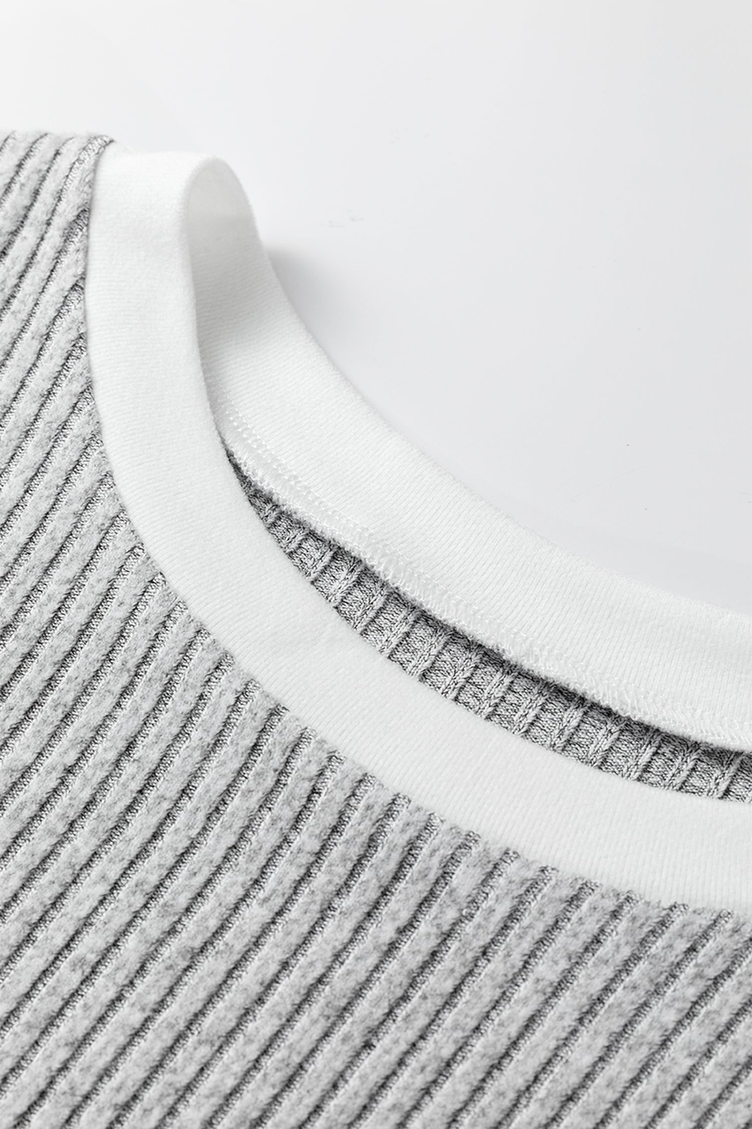 Gray Leopard Print Colorblock Patchwork Ribbed Knit Top - Cowaa