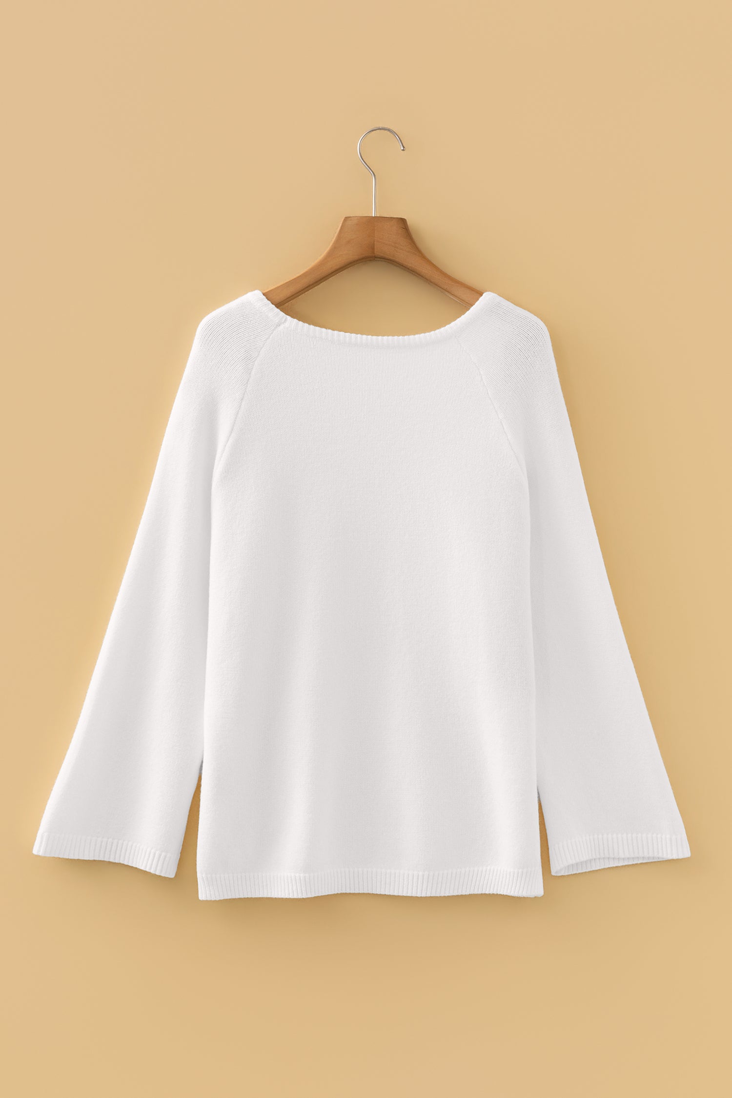White Solid Color Knit Loose Bracelet Sleeve Dolman Sweater - Cowaa