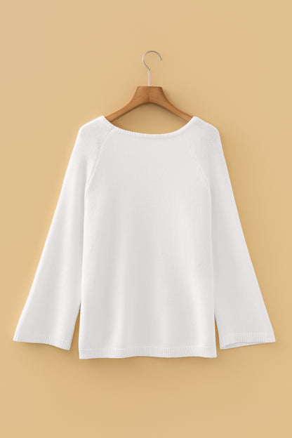 White Solid Color Knit Loose Bracelet Sleeve Dolman Sweater - Cowaa