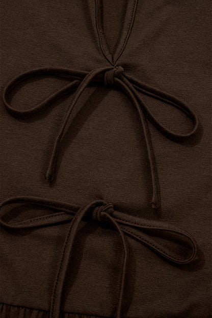 Coffee Plus Size Solid Color Bow Tie Peplum Tank Top - Cowaa