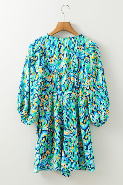 Abstract Print Dolman Sleeve V Neck High Waist Romper