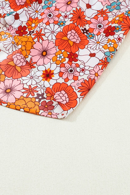 Multicolor Boho Floral Collared Long Sleeve Dress - Cowaa