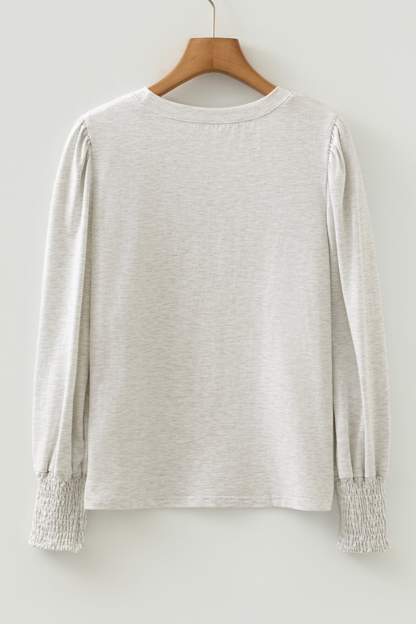 Oatmeal Shirred Cuffs Puff Sleeve Peasant Top - Cowaa