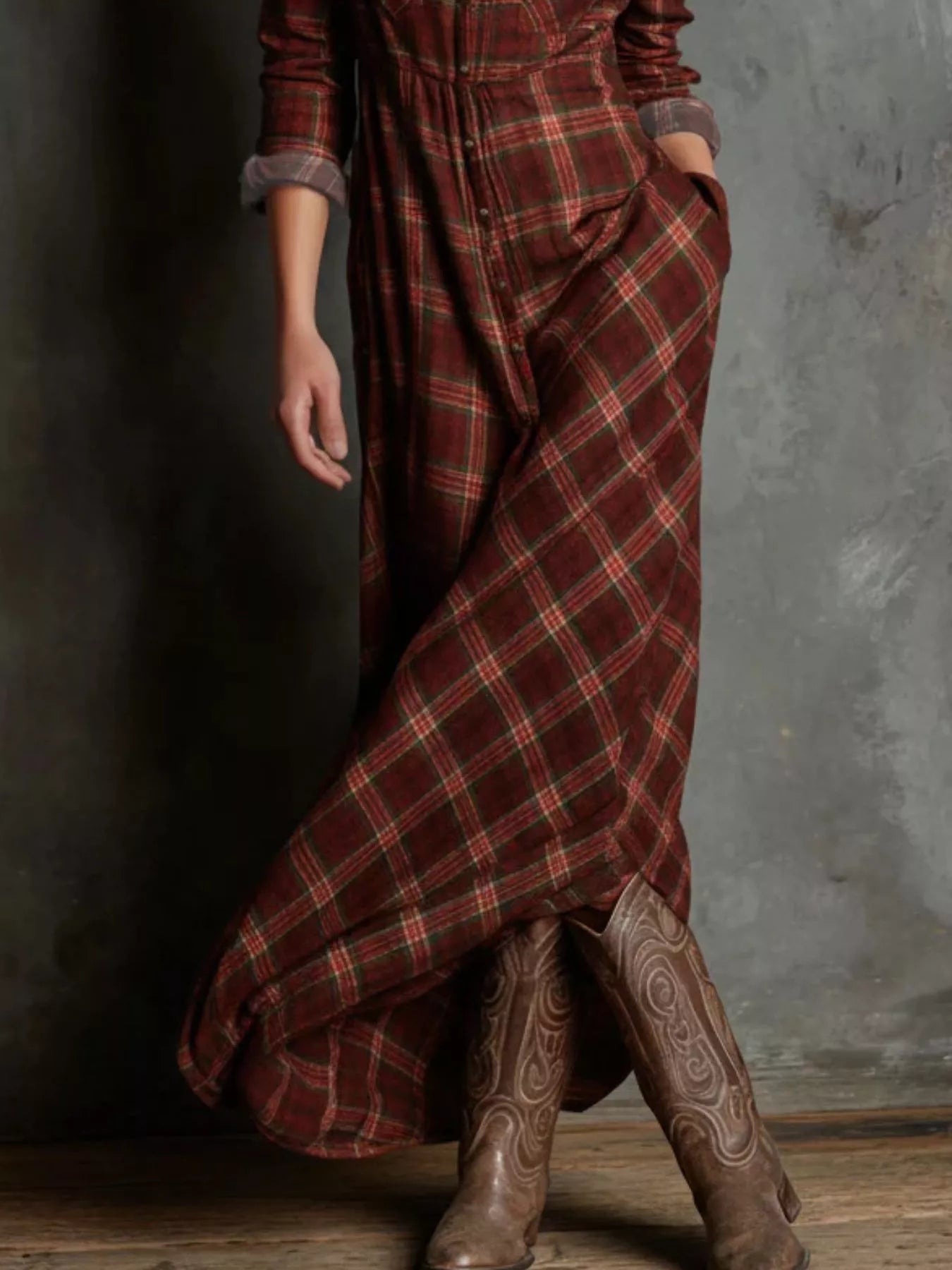 Full Size Plaid Button-Down Maxi Dress Plus Size.