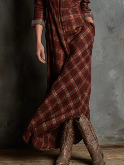 Full Size Plaid Button-Down Maxi Dress Plus Size.