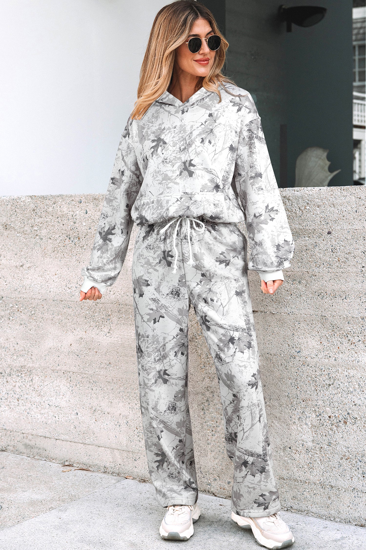 Light Grey Light Woodland Camo Classic Hoodie and Sweatpants Set - Cowaa