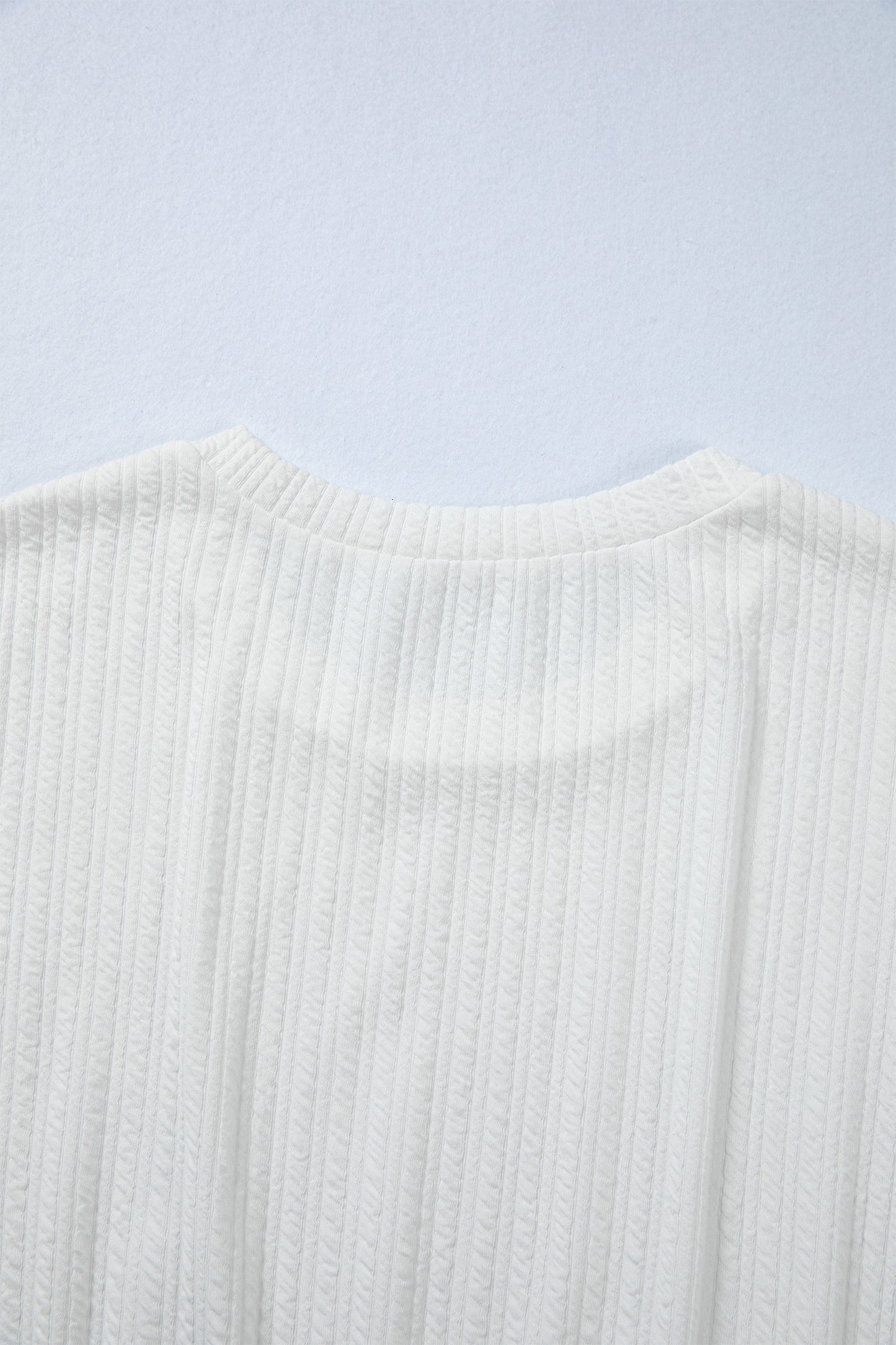 White Solid Color Textured Drop Shoulder Long Sleeve Peplum Top