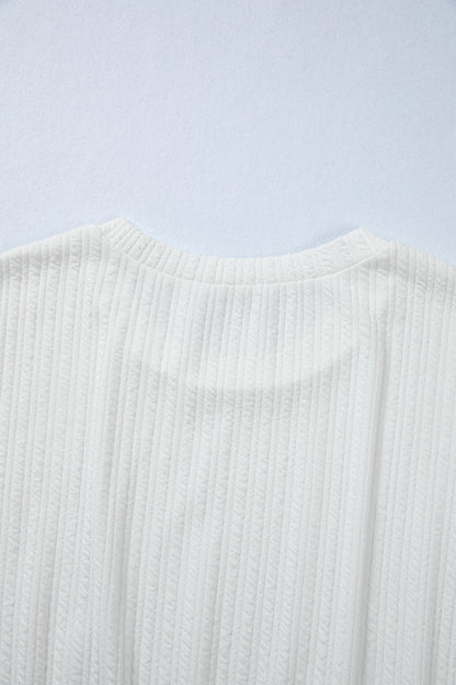 White Solid Color Textured Drop Shoulder Long Sleeve Peplum Top