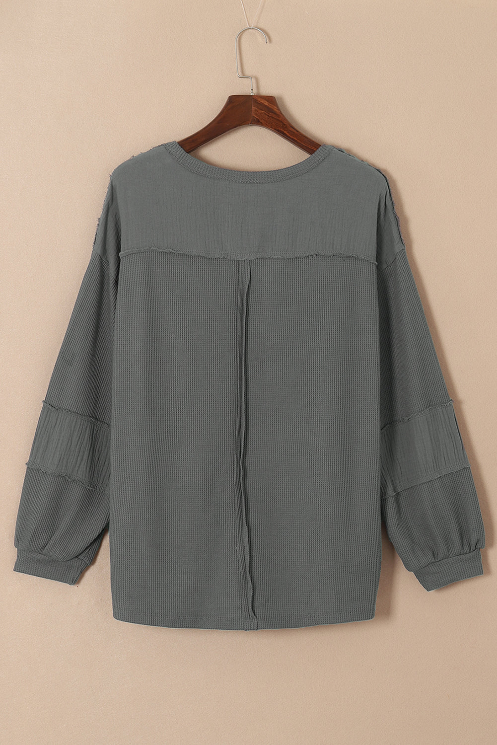 Crinkle Patchwork Long Sleeve Top - Cowaa