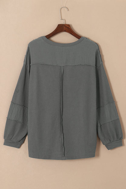 Crinkle Patchwork Long Sleeve Top - Cowaa