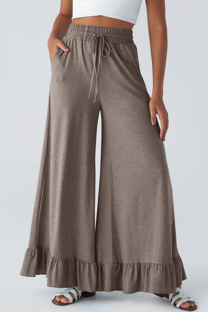 Dune Solid Color Ruffle Hem Wide Leg Pants - Cowaa