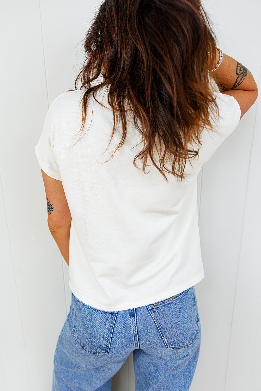 White Leopard Bow Embroidered Cotton Round Neck T Shirt - Cowaa