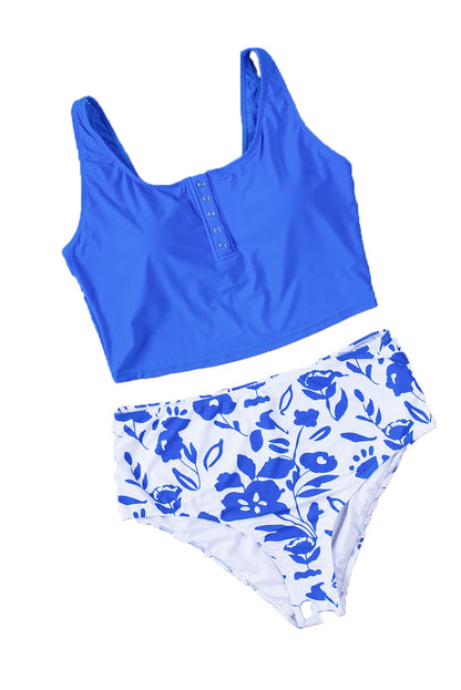Cheetah Square Neck Sleeveless Leopard Print Tankini Set - Cowaa