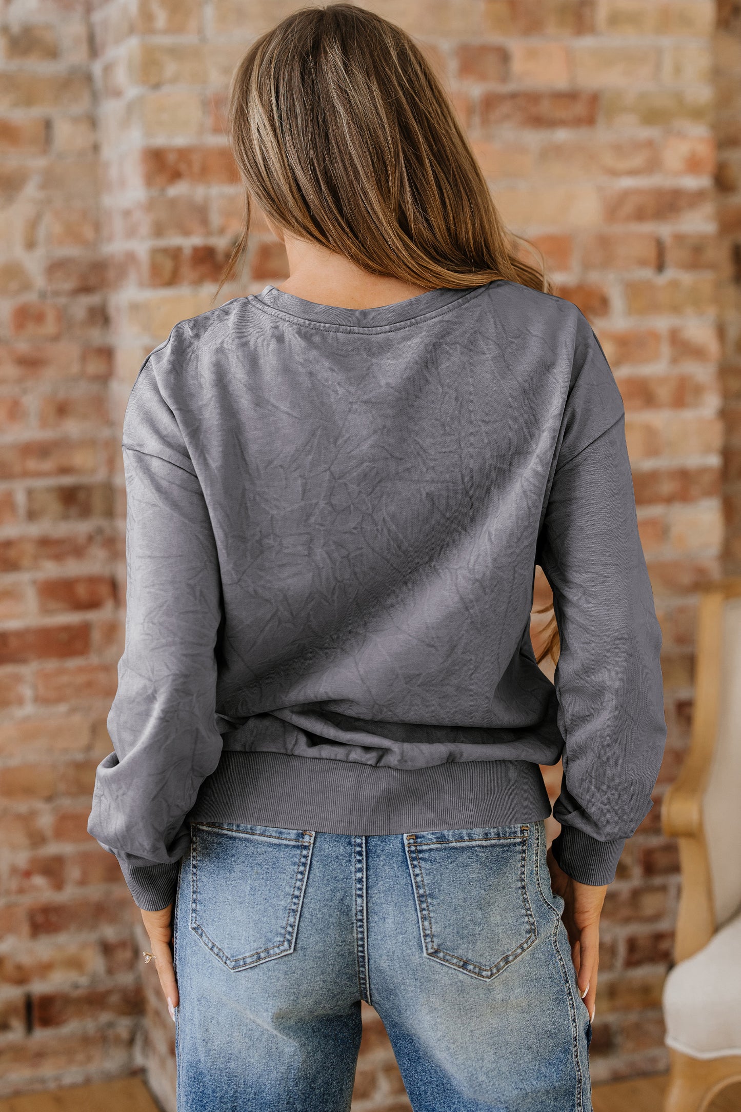 High-rise saved by grace Letter Embroidery Mineral Wash Loose Sweatshirt - Cowaa