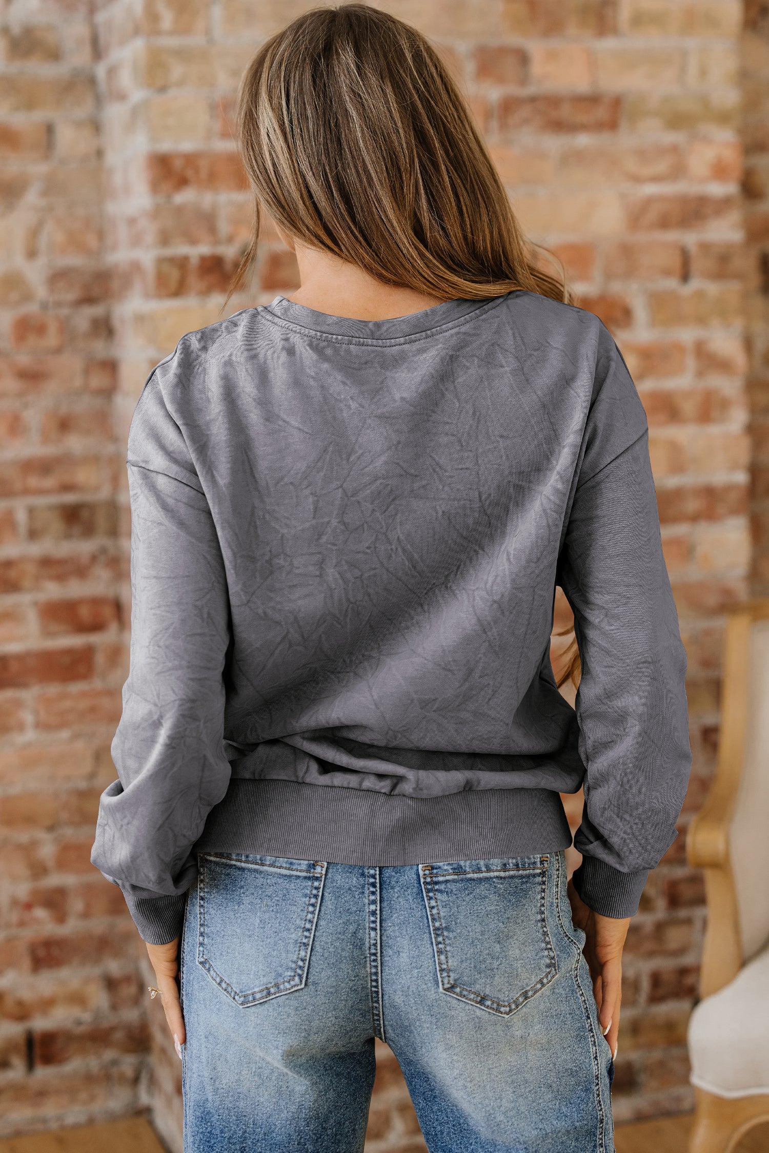 High-rise saved by grace Letter Embroidery Mineral Wash Loose Sweatshirt - Cowaa