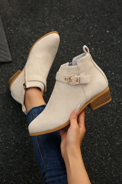 Beige Retro Pointed Toe Ankle Boots