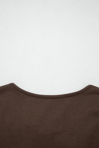 Coffee Plus Size Solid Color Bow Tie Peplum Tank Top - Cowaa