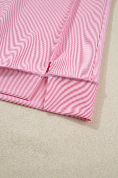 Pink Horizontal Ribbed Exposed Seam Detail Drop Shoulder Baggy Pullover