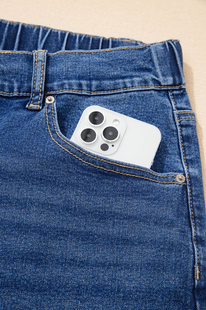 Dark Blue Acid Wash Contrast Lace-up Plus Size Jeans