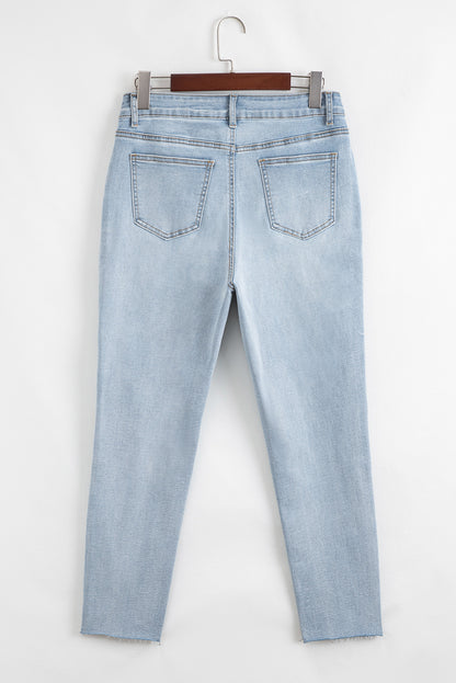 Beau Blue Mid Rise Ankle-Length Distressed Skinny Jeans