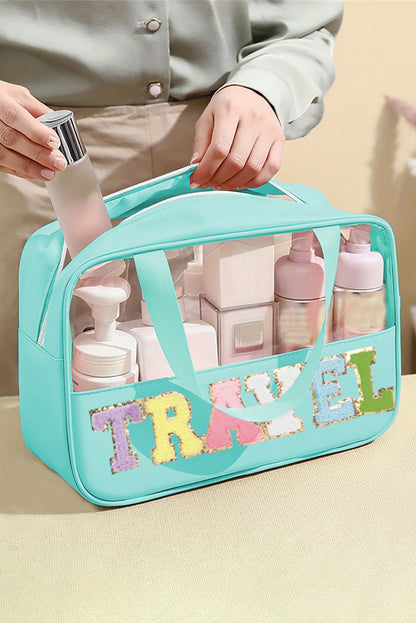 Travel Chenille Letter Clear PVC Makeup Bag - Cowaa