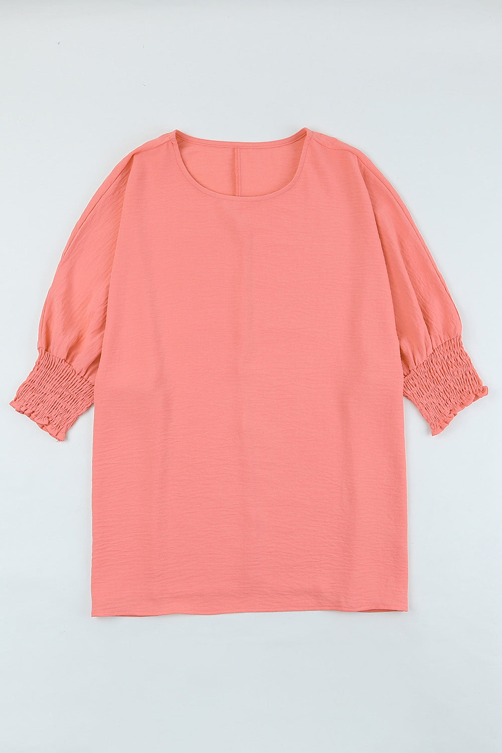 Apricot Solid Casual Smocked Cuffs Batwing Sleeve Blouse - Cowaa
