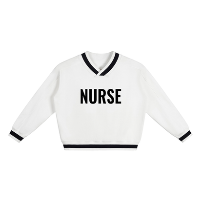 Nurse V-Neck Contrast Collar Boxy Sweatshirt