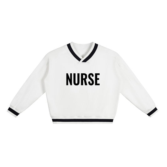 Nurse V-Neck Contrast Collar Boxy Sweatshirt