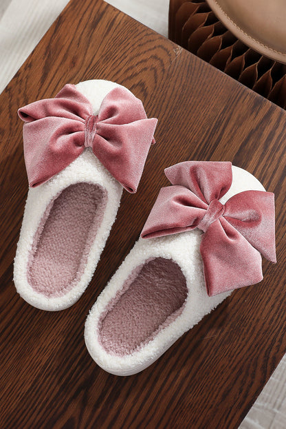 White Cute Bow Fuzzy Home Slippers