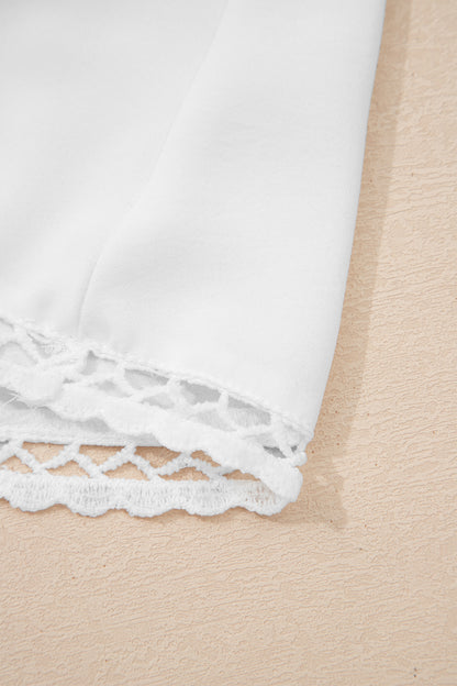 White Plus Size Frilled Elastic Waist Lace Trim Boho Ruffled Shorts - Cowaa