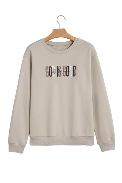 Jet Stream GOD IS GOOD Western Embroidered Letter Crewneck Pullover Sweatshirt