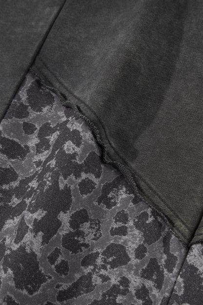 Dark Grey Plus Size Leopard Patchwork Mineral Wash Wide Leg Pants