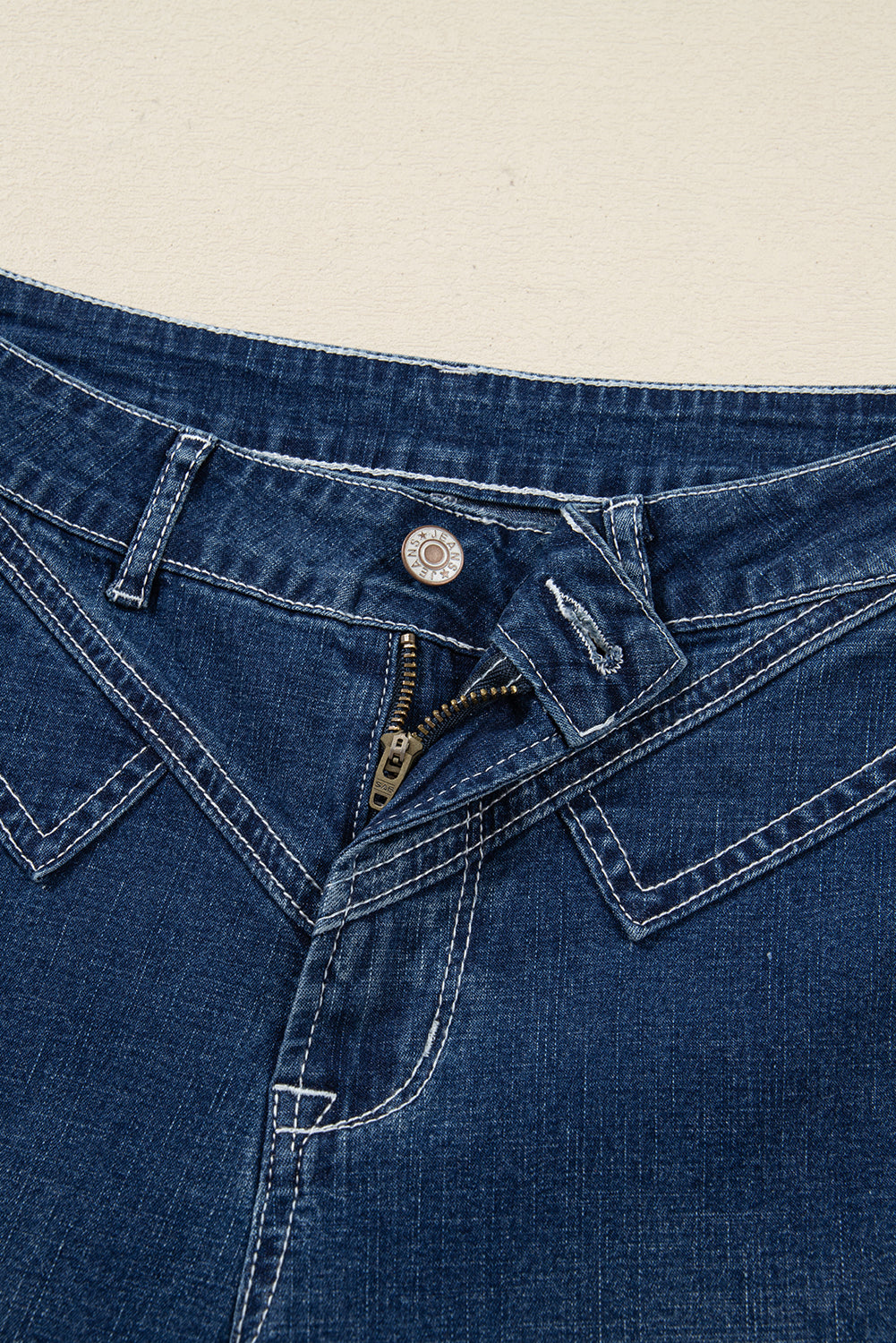 Sail Blue Stitched Waist Detail Cuffed Jeans - Cowaa