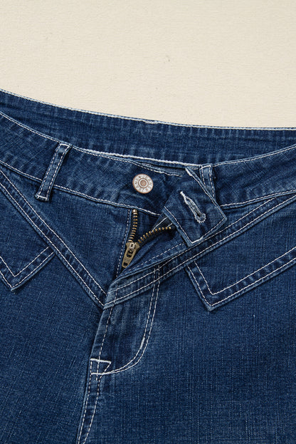 Sail Blue Stitched Waist Detail Cuffed Jeans - Cowaa