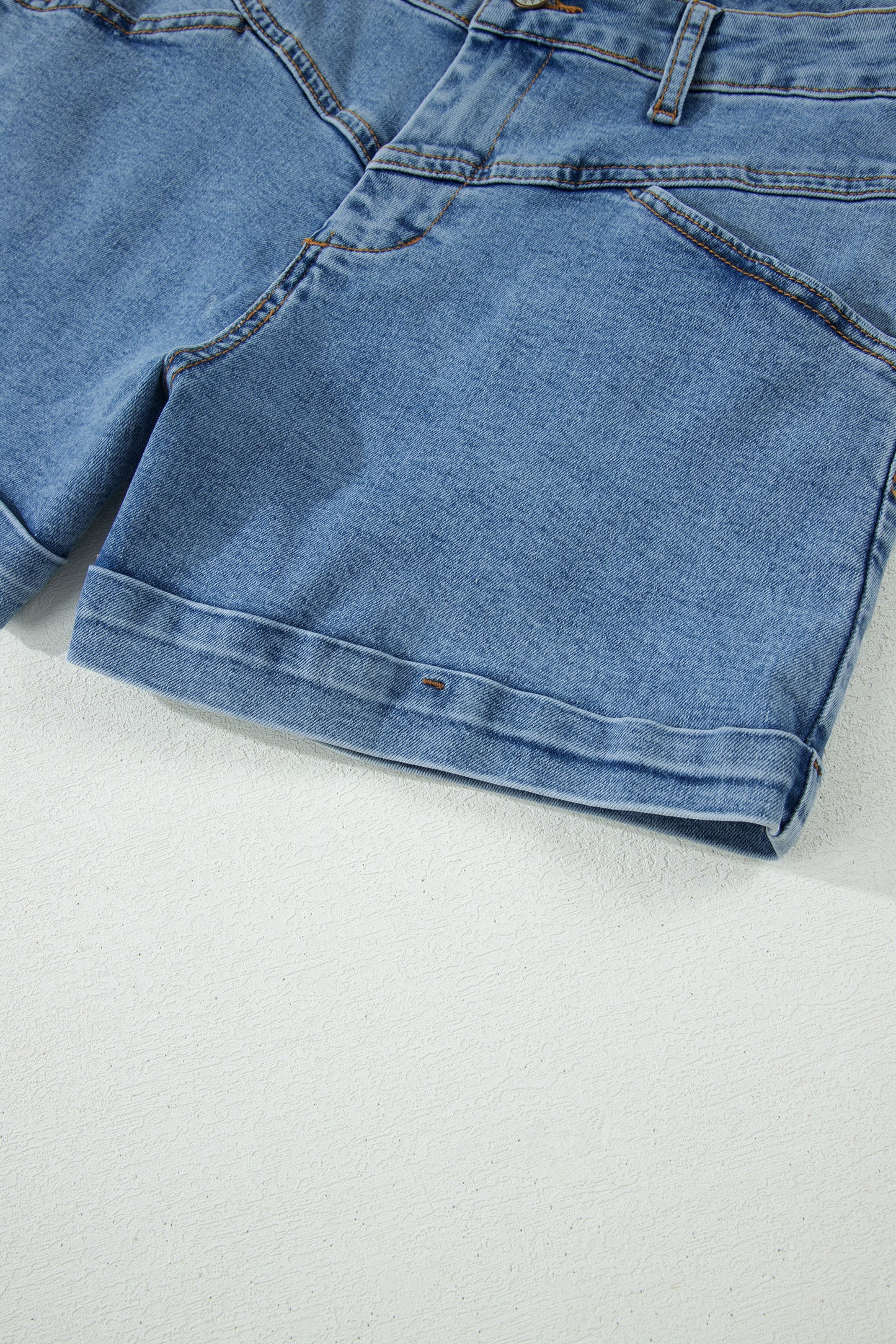 Ivy Seam Detail Pocketed Cuffed Hem Denim Shorts - Cowaa