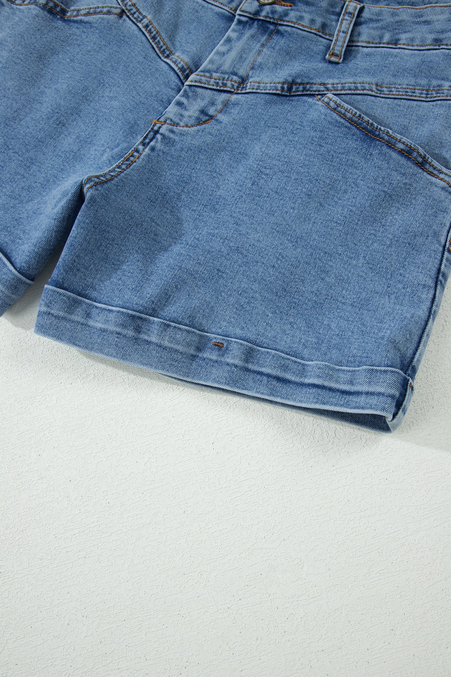 Ivy Seam Detail Pocketed Cuffed Hem Denim Shorts - Cowaa