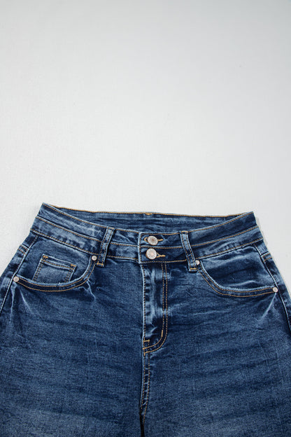 Sail Blue Acid Wash Pocket Detail Flare Jeans