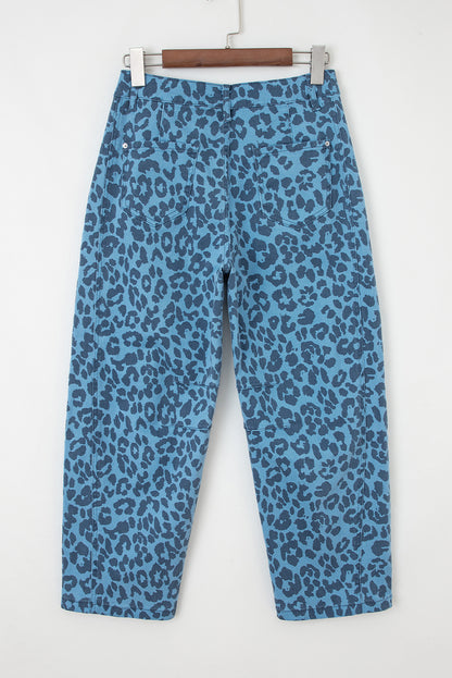 Khaki Leopard Print Straight Loose Jeans