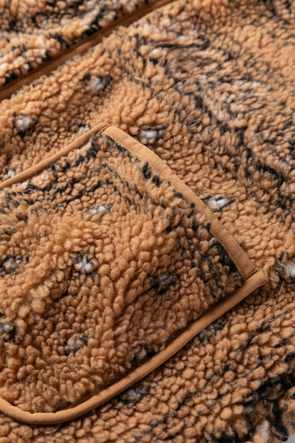 Brown Sherpa Paisley Print Pocketed Western Fashion Vest Jacket - Cowaa