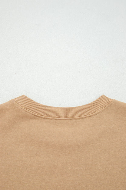 Light French Beige Varsity Striped Detail Drop Shoulder Oversized Sweatshirt