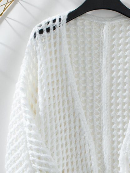 Openwork Open Front Long Sleeve Cardigan - Cowaa