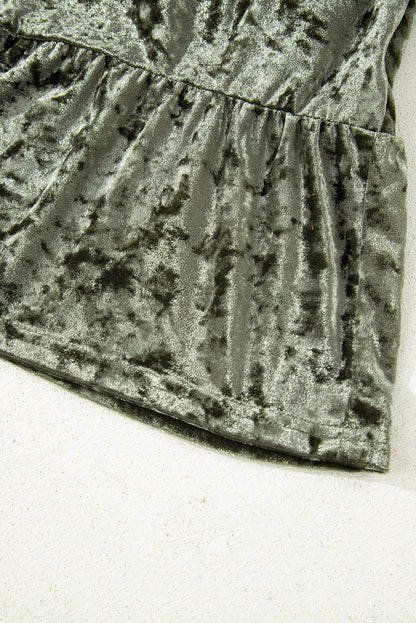 Jungle Green Plus Size Velvet Babydoll Mini Dress with Puff Sleeve - Cowaa