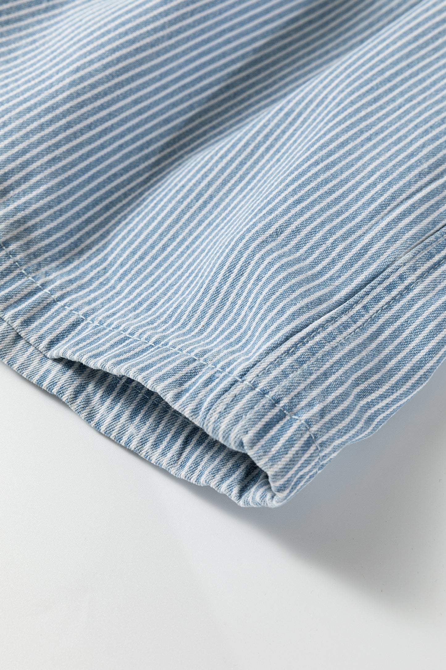 Sky Blue Stripe Drawstring Elastic Waist Casual Denim Shorts - Cowaa