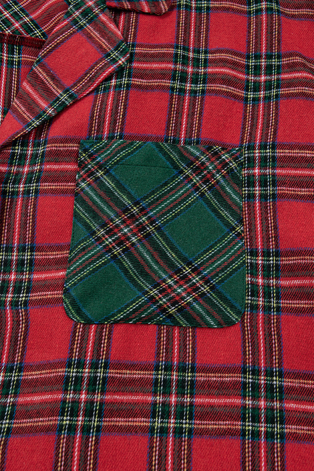 Red Plus Size Plaid Contrast Patchwork Long Sleeve Shirt and Shorts 2pcs Pajama Set - Cowaa