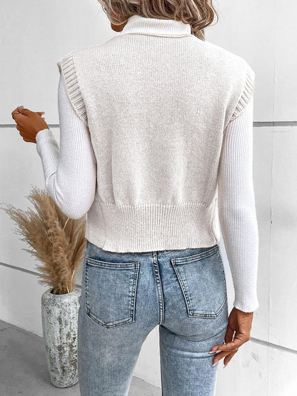 Full Size Button Up V-Neck Sweater Vest - Cowaa