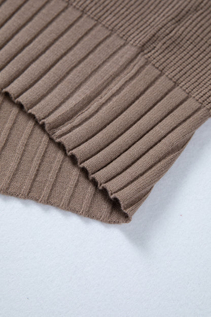 Light Pink Mixed Texture Knit Button V Neck Sweater Cardigan - Cowaa