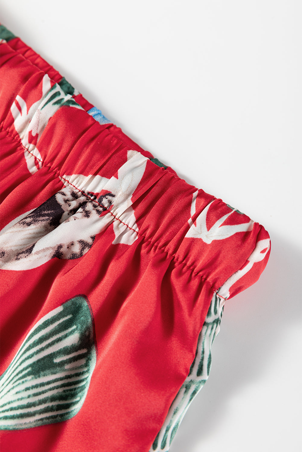 Red Christmas Fashion Print Contrast Ruffle Trim Ribbon Bow Knot 2pcs Pajama Set