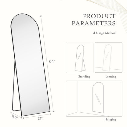 Black Arched Full Length Floor Mirror 21"x64"