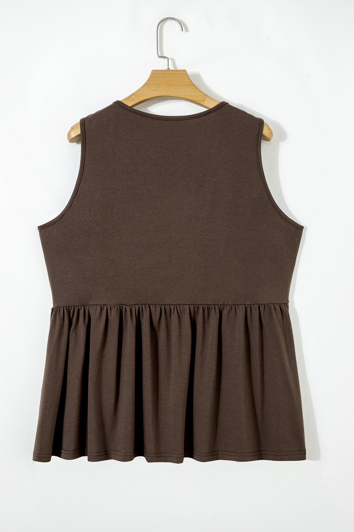 Coffee Plus Size Solid Color Bow Tie Peplum Tank Top - Cowaa